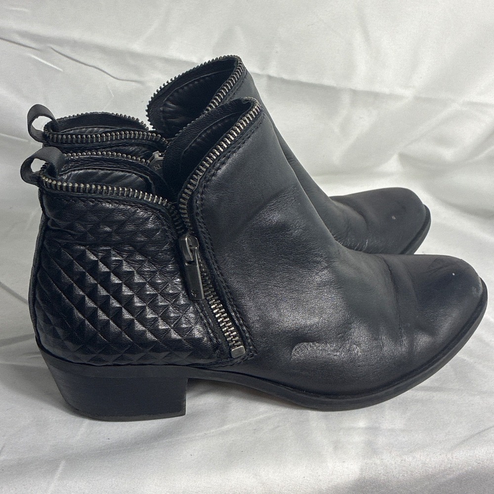 Lucky Brand Bartalino Black Leather Quilted Zip‎ Ankle Boots 6.5M LK-BARTALINO